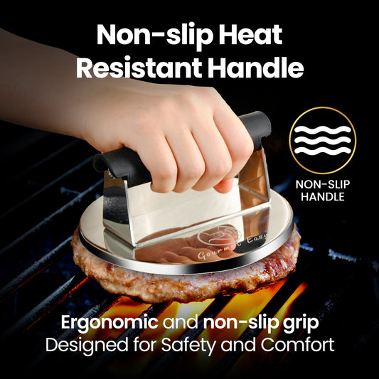 Non-slip heat resistant handle, ergonomic and designed for safety and comfort