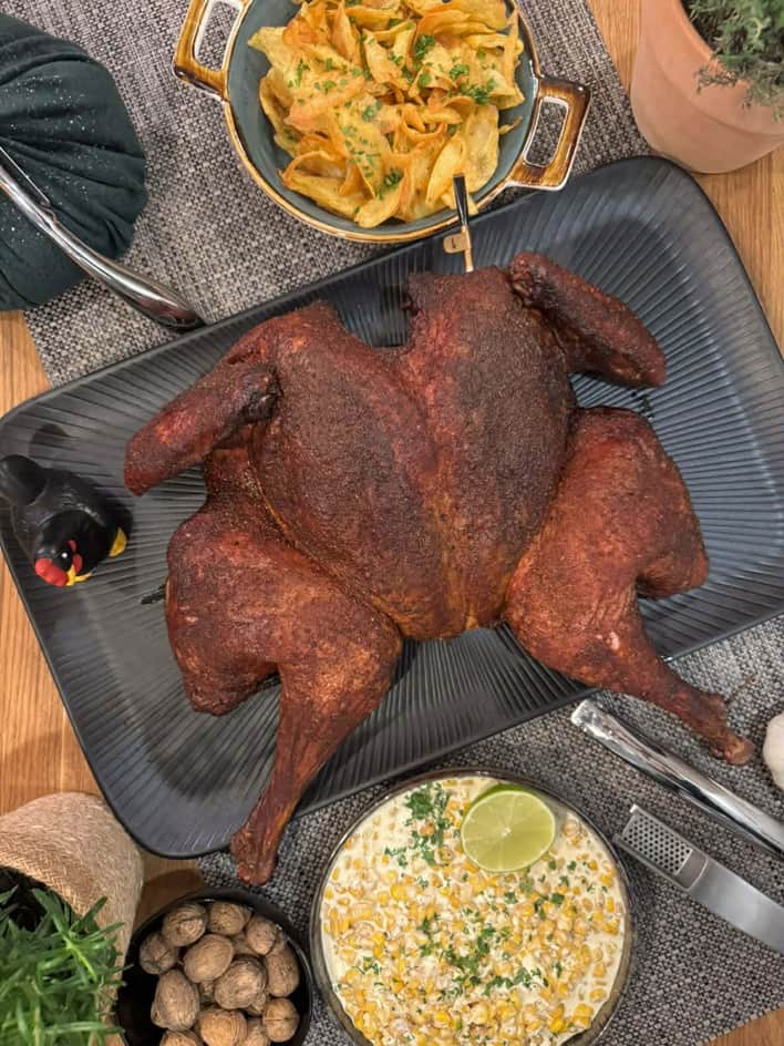 Spatchcock Turkey with Mexican Street Corn and Homemade Potato Chips BBQ-Style — from the Gourmet Easy recipe book