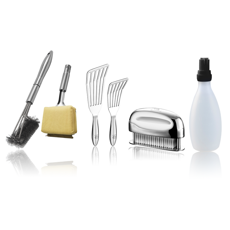 Baste Easy (Black) + BBQ Cleaning Brush Combo (Yellow) + Fish Turner + Meat Tenderizer Needle