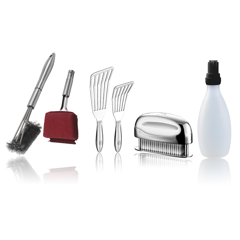 Baste Easy (Black) + BBQ Cleaning Brush Combo (Red) + Fish Turner + Meat Tenderizer Needle