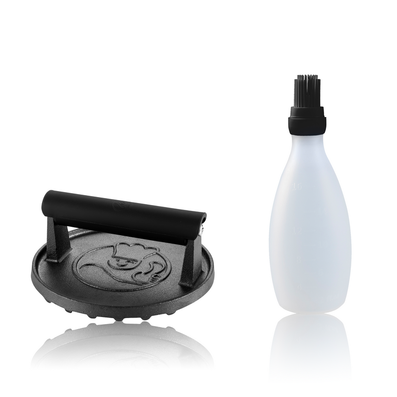 Baste Easy (Black) + Burger Press Cast Iron - Round