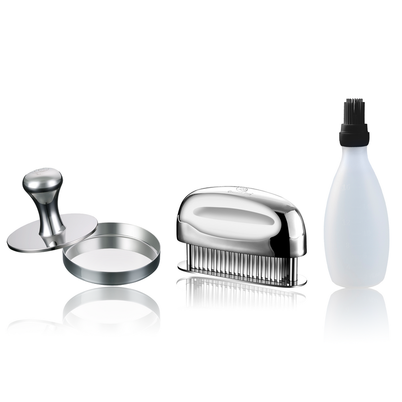 Baste Easy (Black) + Meat Tenderizer Needle + Burger Press Meat Patty Maker - Round