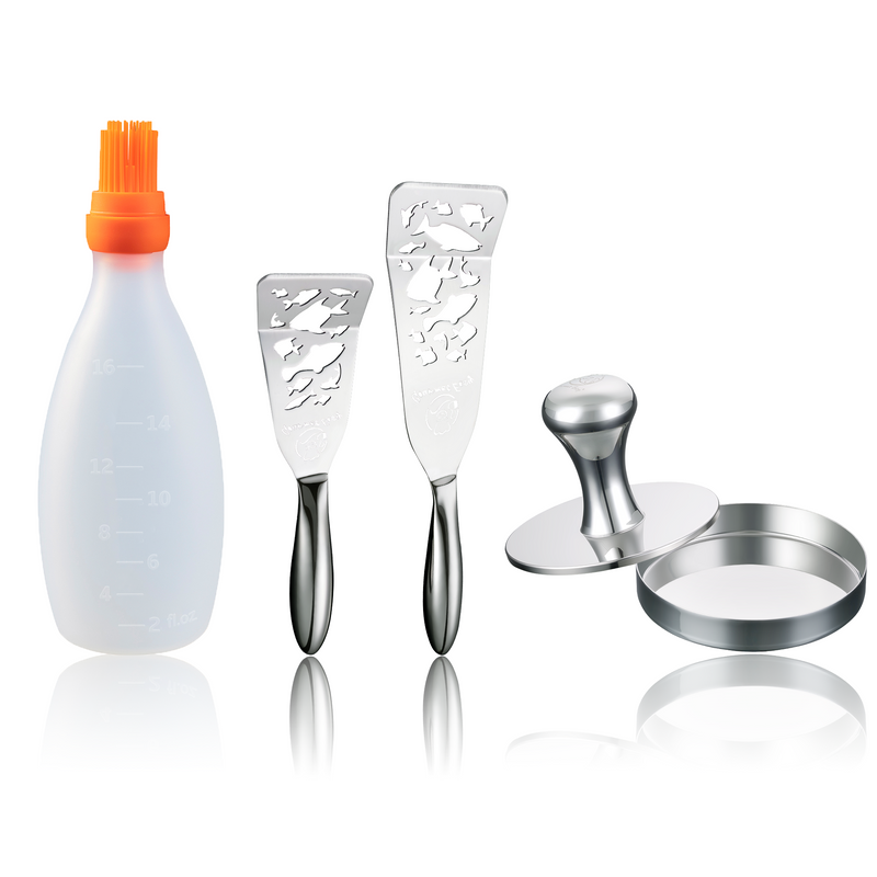 Baste Easy (Orange) + Fish Turner - Fish Edition + Burger Press Meat Patty Maker - Round