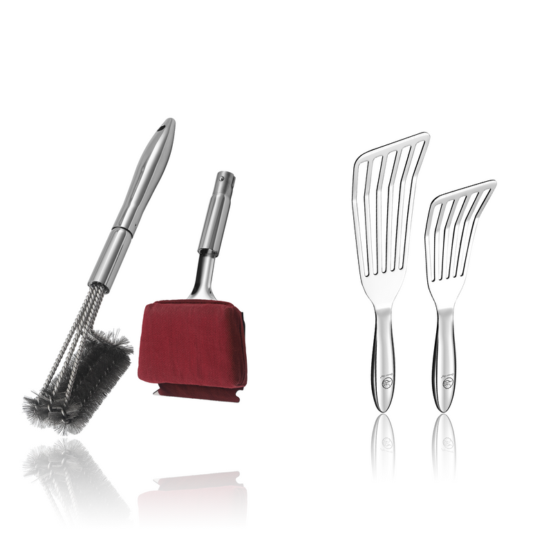 BBQ Cleaning Brush Combo (Red) + Fish Turner