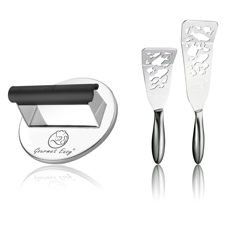 Burger Press Stainless Steel - Round + Fish Turner - Fish Edition