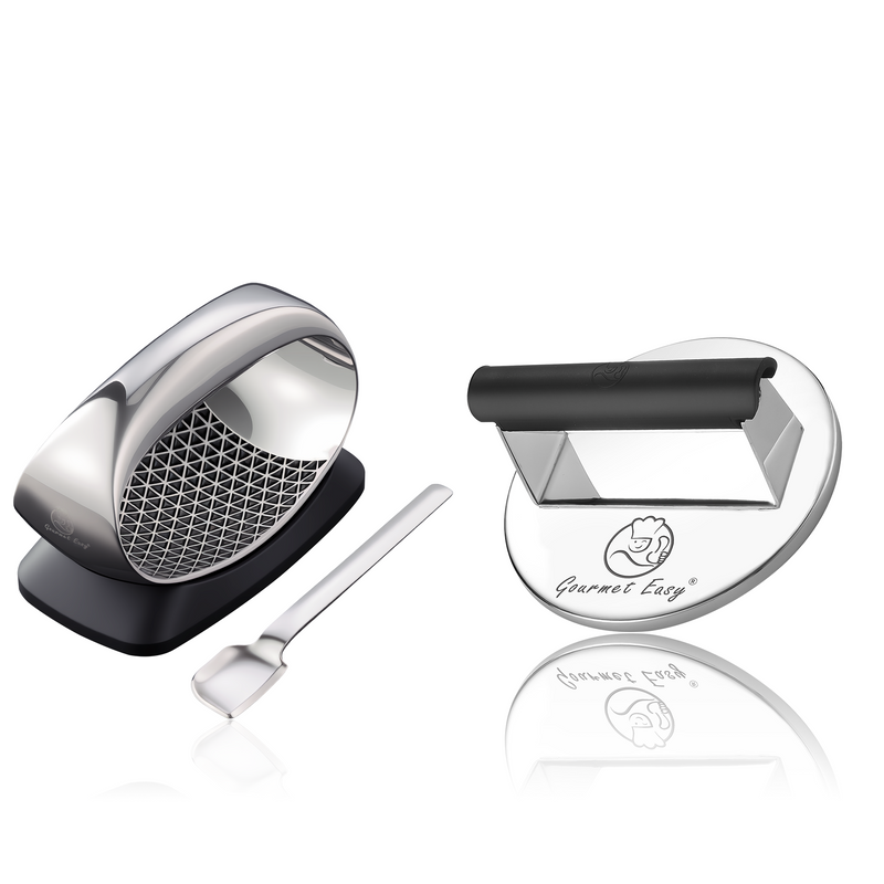 Burger Press Stainless Steel - Round + Garlic Rocker Pro