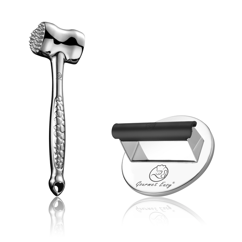 Burger Press Stainless Steel - Round + Meat Hammer - Love Edition
