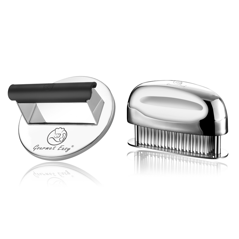 Burger Press Stainless Steel - Round + Meat Tenderizer Needle