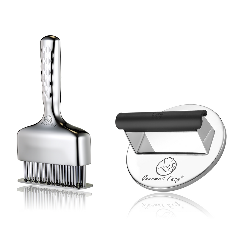 Burger Press Stainless Steel - Round + Meat Needle Luxe