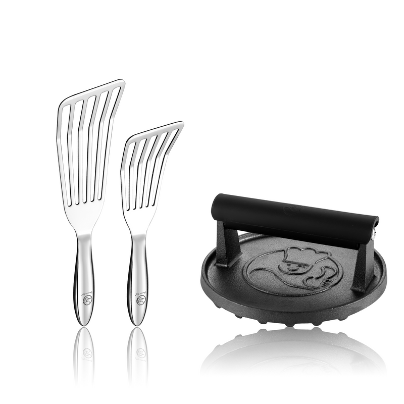 Burger Press Cast Iron - Round + Fish Turner