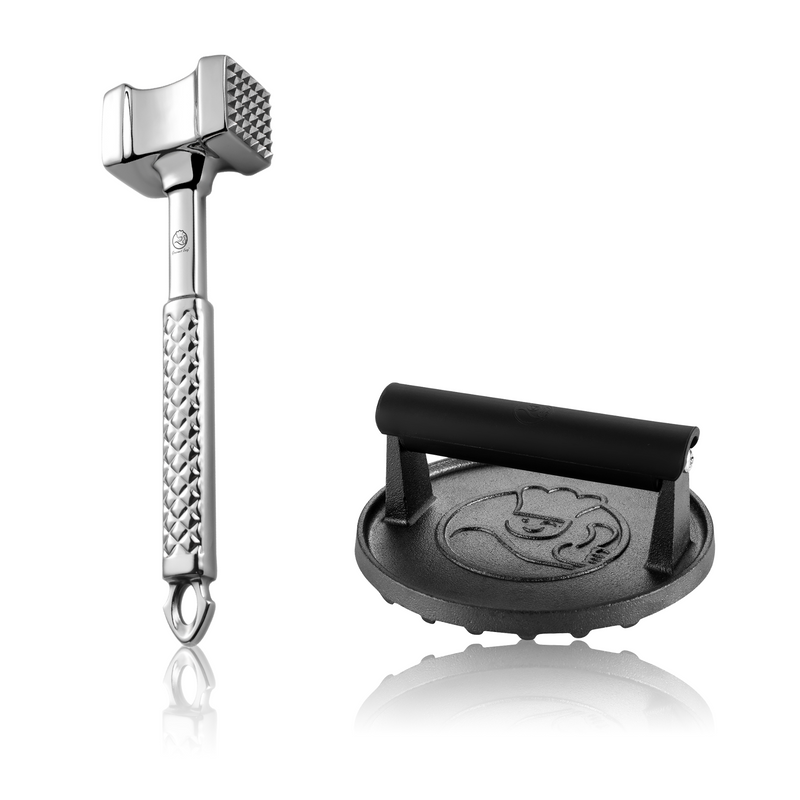 Burger Press Cast Iron - Round + Meat Hammer - Original