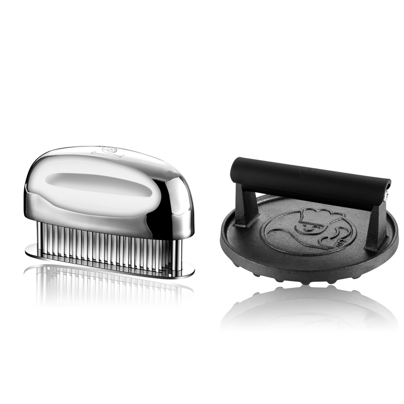 Burger Press Cast Iron - Round + Meat Tenderizer Needle