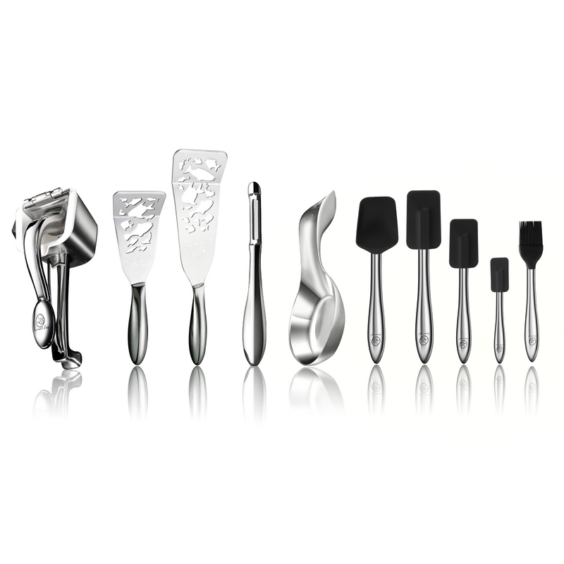 Fish Turner - Fish Edition + Juicer + I Peeler + Spoon Rest + 5pcs Kitchen Utensils Set (Black)