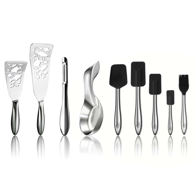 Fish Turner - Fish Edition + I Peeler + Spoon Rest + 5pcs Kitchen Utensils Set (Black)