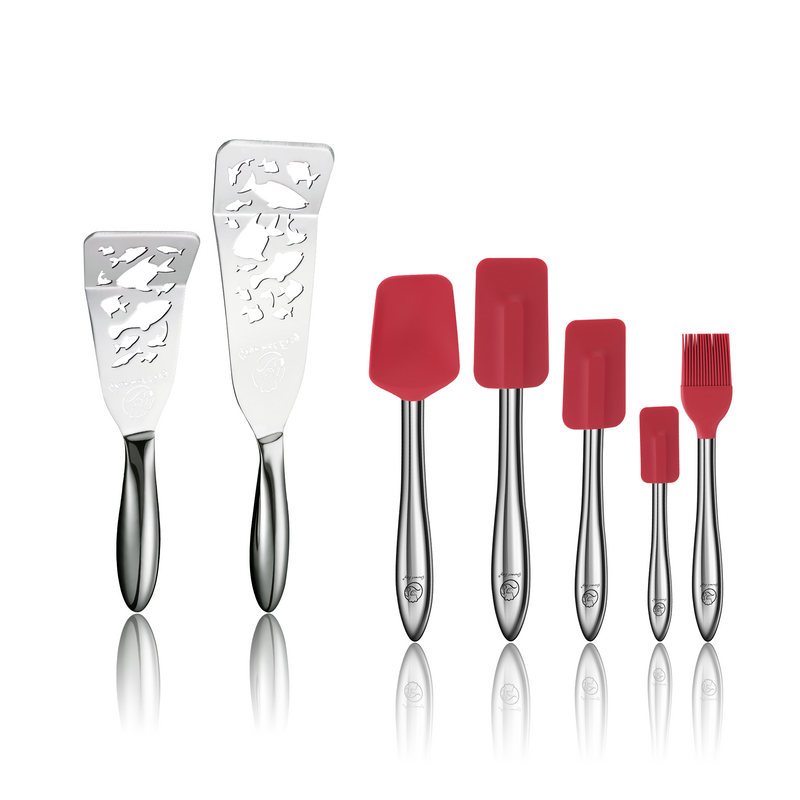 Fish Turner - Fish Edition + 5pcs Kitchen Utensils Set (Red)