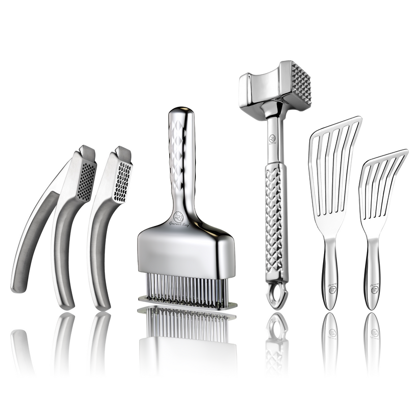 Fish Turner + Garlic Easy (Combo) + Meat Hammer - Original + Meat Needle Luxe