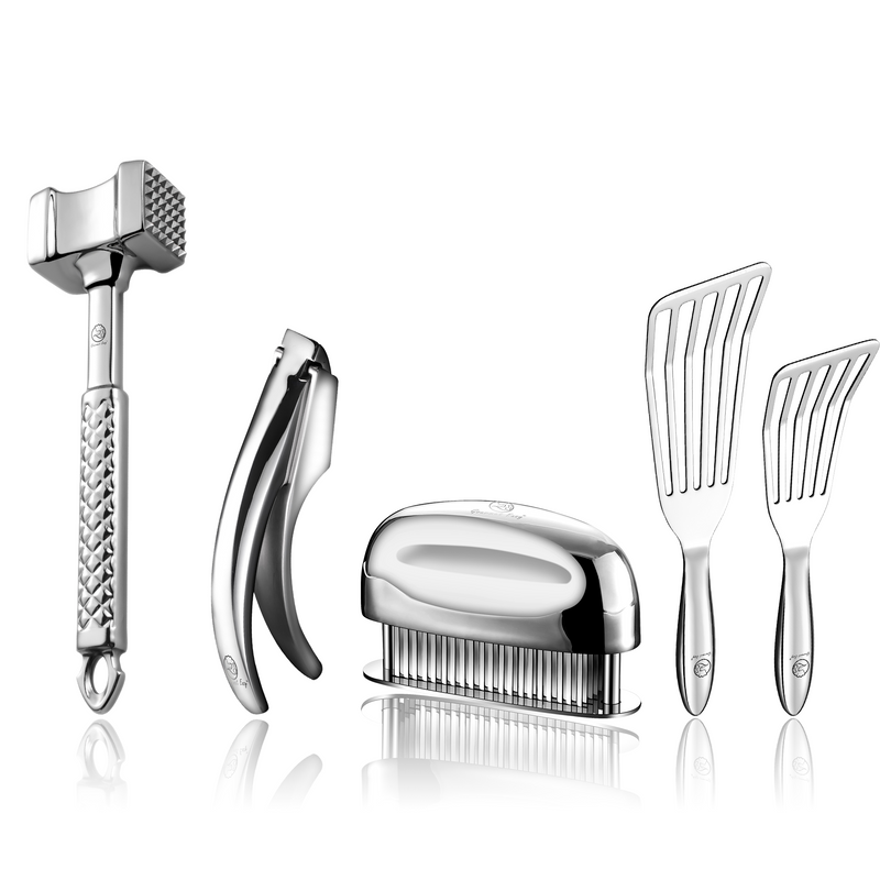 Fish Turner + Garlic Easy (Fine Mince) + Meat Hammer - Original + Meat Tenderizer Needle