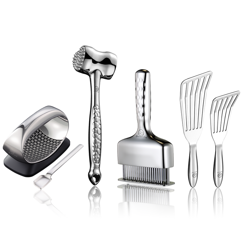 Fish Turner + Garlic Rocker Pro + Meat Hammer - Love Edition + Meat Needle Luxe