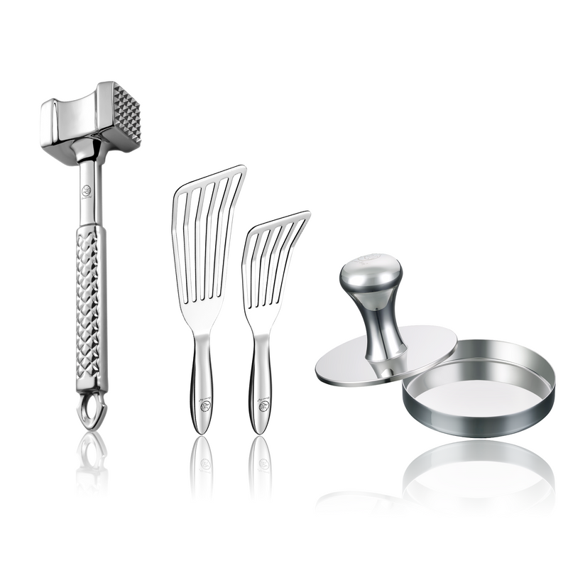 Fish Turner + Meat Hammer - Original + Burger Press Meat Patty Maker - Round
