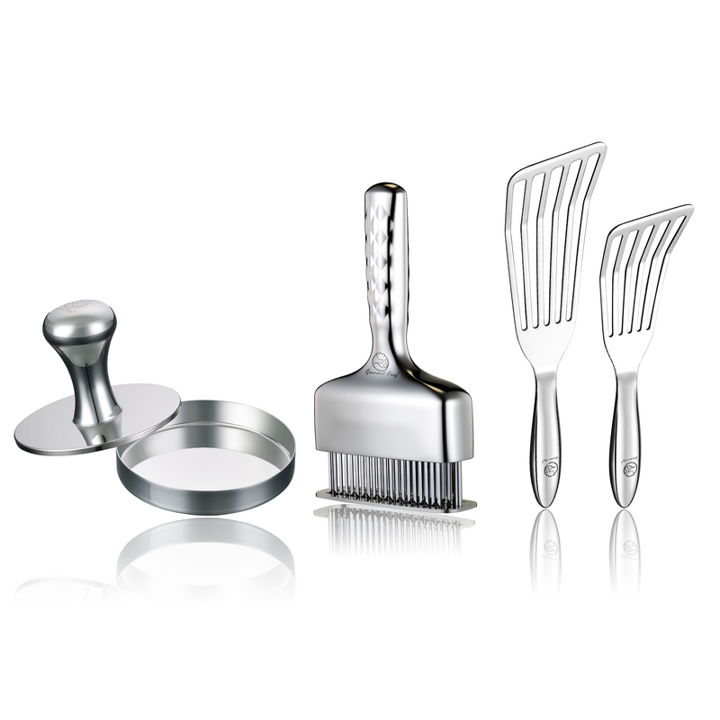 Fish Turner + Meat Needle Luxe + Burger Press Meat Patty Maker - Round