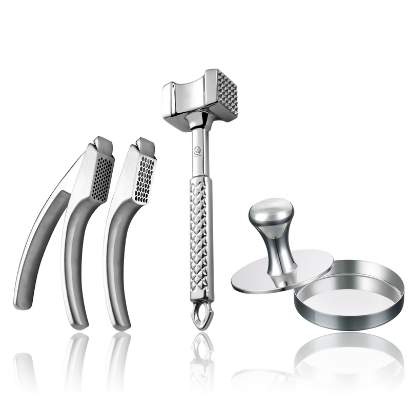 Garlic Easy (Combo) + Meat Hammer - Original + Burger Press Meat Patty Maker - Round
