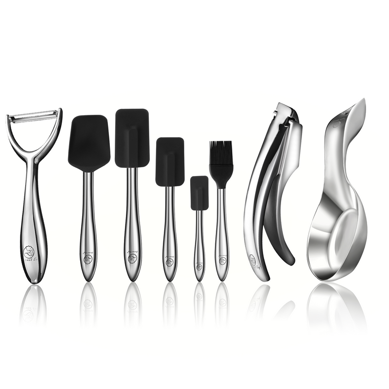 Garlic Easy (Fine Mince) + Y Peeler + Spoon Rest + 5pcs Kitchen Utensils Set (Black)