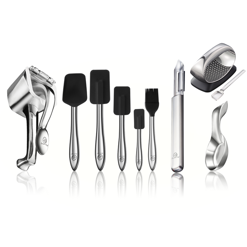 Garlic Rocker Pro + Juicer + I Peeler Deluxe + Spoon Rest + 5pcs Kitchen Utensils Set (Black)