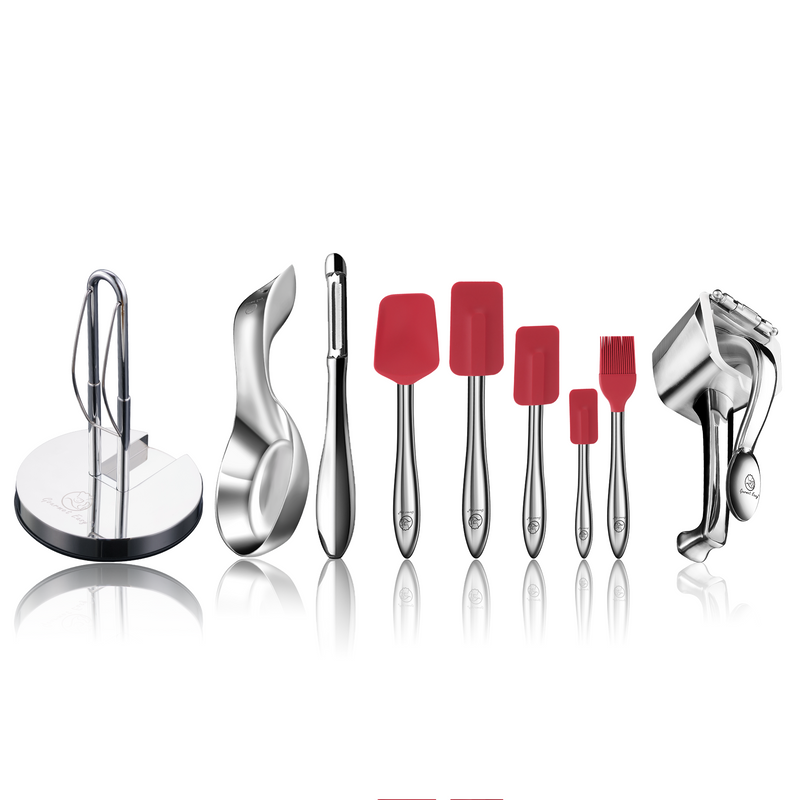 Juicer + Kitchen Paper Towel Holder + I Peeler + Spoon Rest + 5pcs Kitchen Utensils Set (Red)