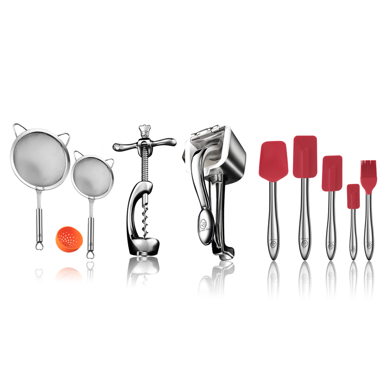 Juicer + Stainless Steel Strainer Set (Stainless Steel) + 5pcs Kitchen Utensils Set (Red) + Wine Opener