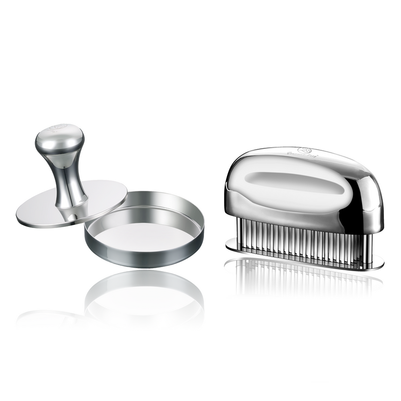 Meat Tenderizer Needle + Burger Press Meat Patty Maker - Round