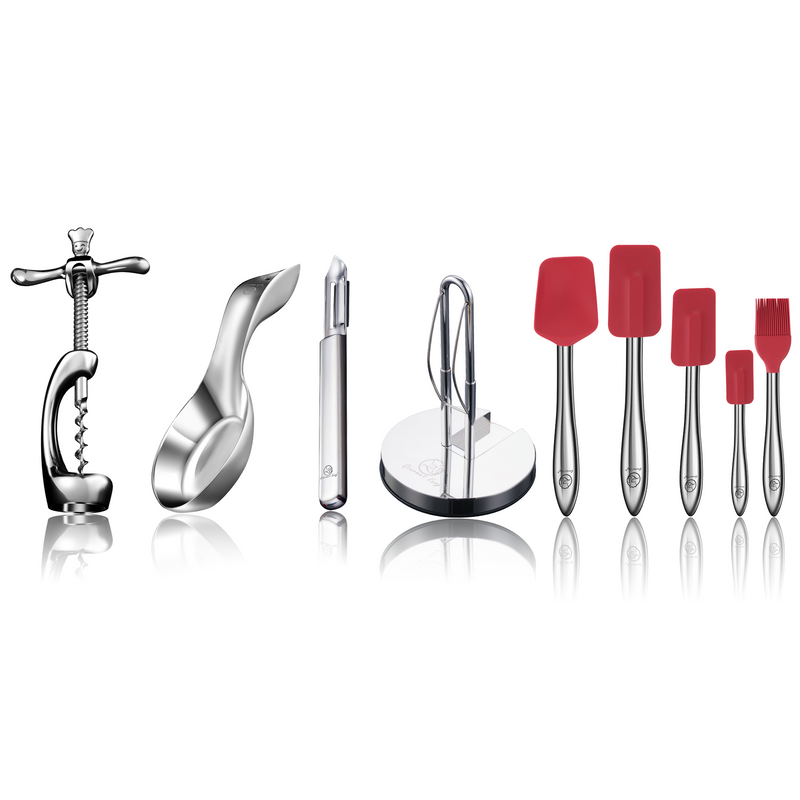 Kitchen Paper Towel Holder + I Peeler Deluxe + Spoon Rest + 5pcs Kitchen Utensils Set (Red) + Wine Opener