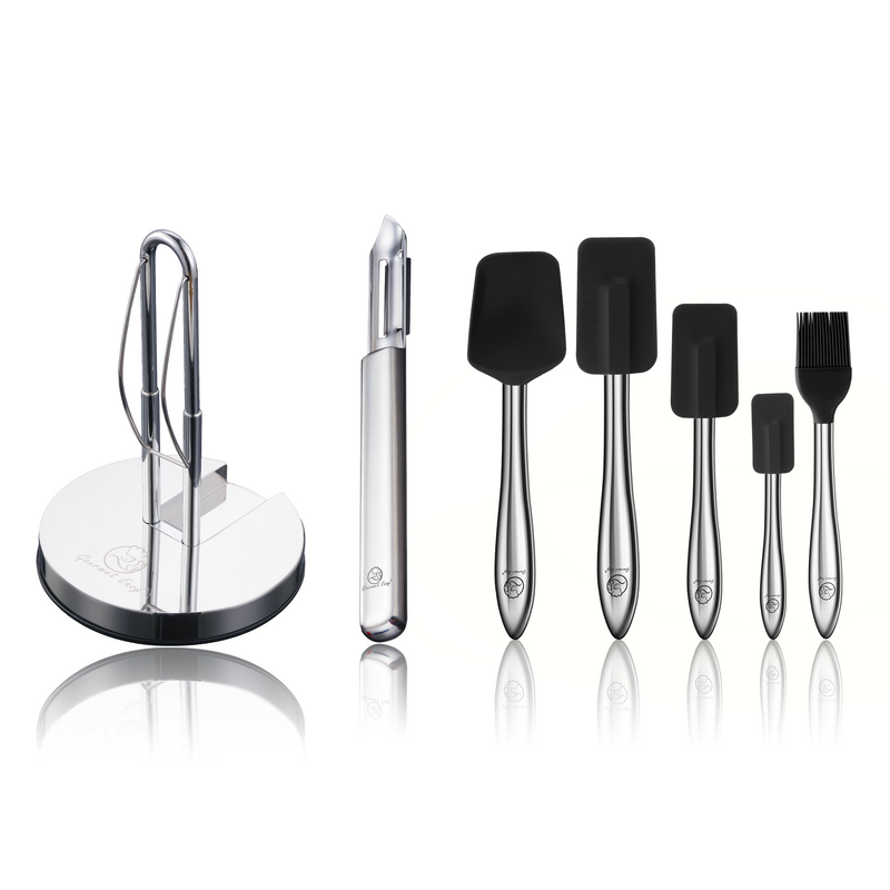 Kitchen Paper Towel Holder + I Peeler Deluxe + 5pcs Kitchen Utensils Set (Black)