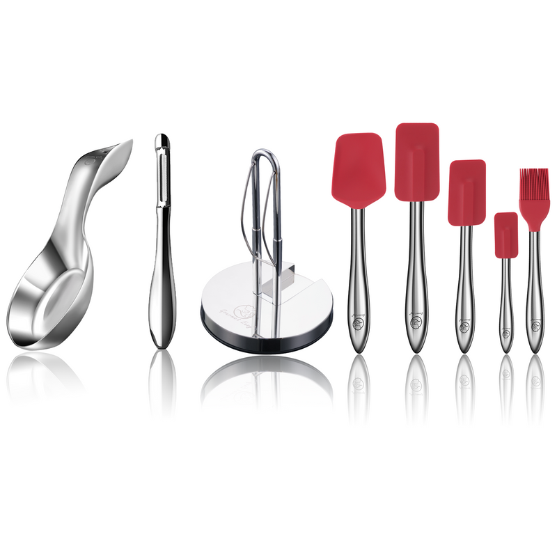 Kitchen Paper Towel Holder + I Peeler + Spoon Rest + 5pcs Kitchen Utensils Set (Red)