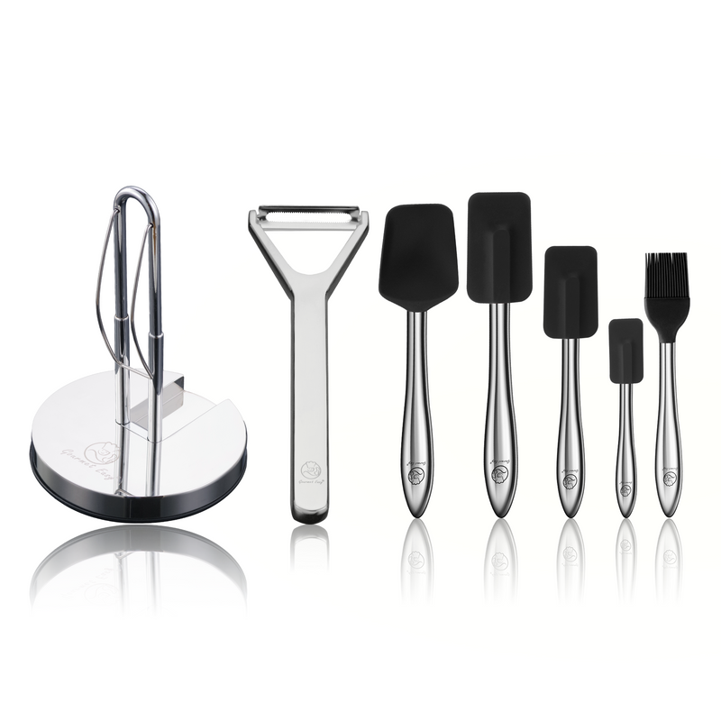 Kitchen Paper Towel Holder + Y Peeler Deluxe + 5pcs Kitchen Utensils Set (Black)