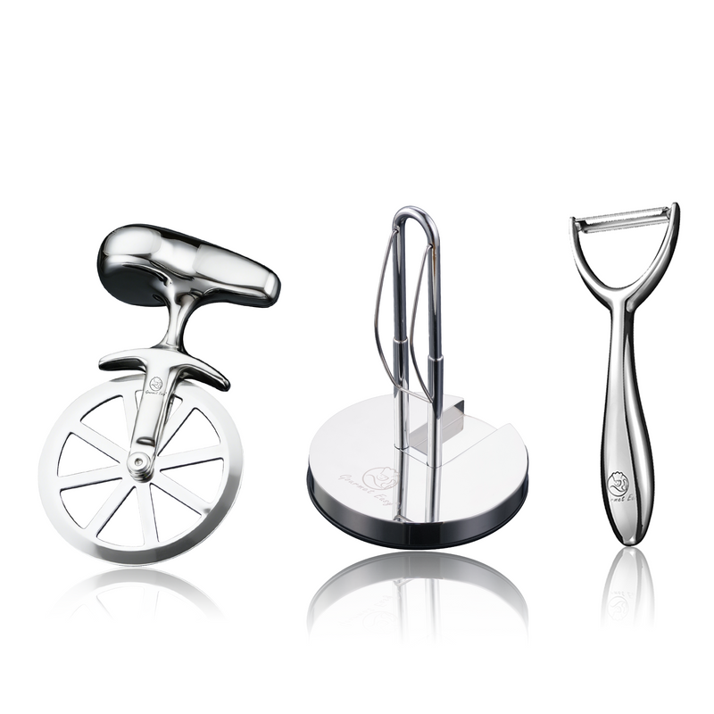 Kitchen Paper Towel Holder + Y Peeler + Pizza Cutter