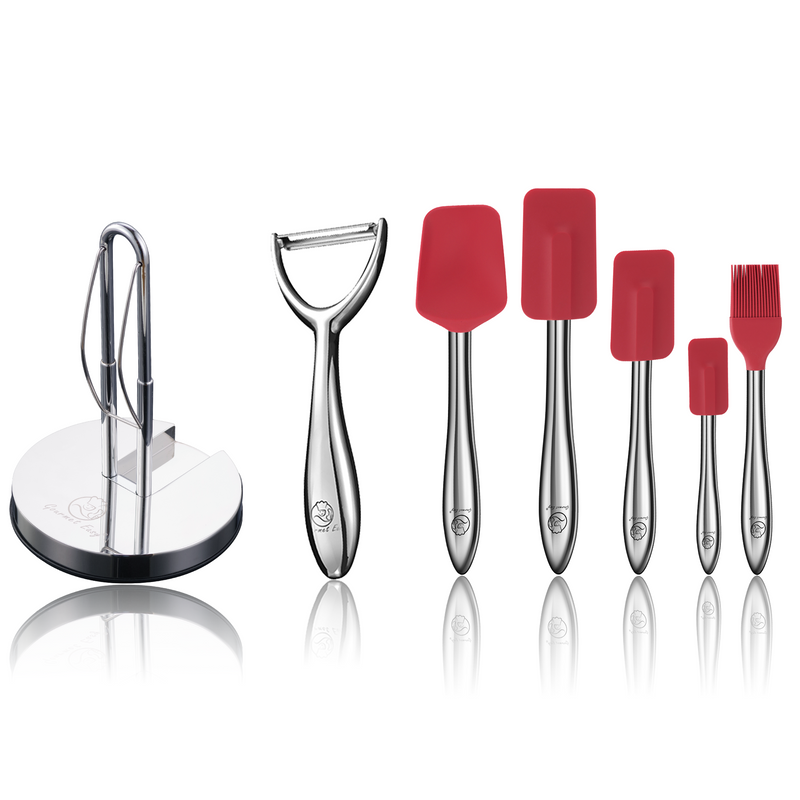 Kitchen Paper Towel Holder + Y Peeler + 5pcs Kitchen Utensils Set (Red)