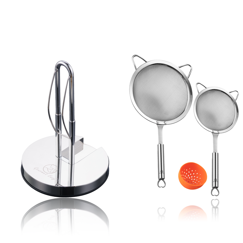 Kitchen Paper Towel Holder + Stainless Steel Strainer Set (Stainless Steel)
