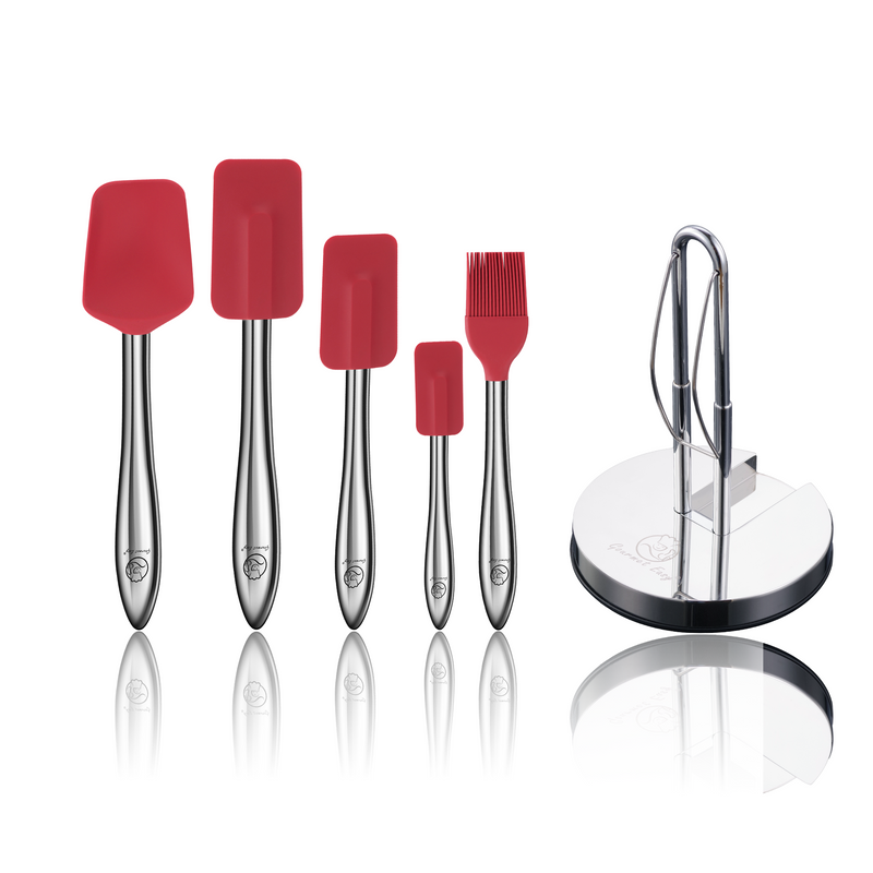 Kitchen Paper Towel Holder + 5pcs Kitchen Utensils Set (Red)