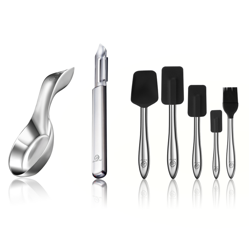 I Peeler Deluxe + Spoon Rest + 5pcs Kitchen Utensils Set (Black)