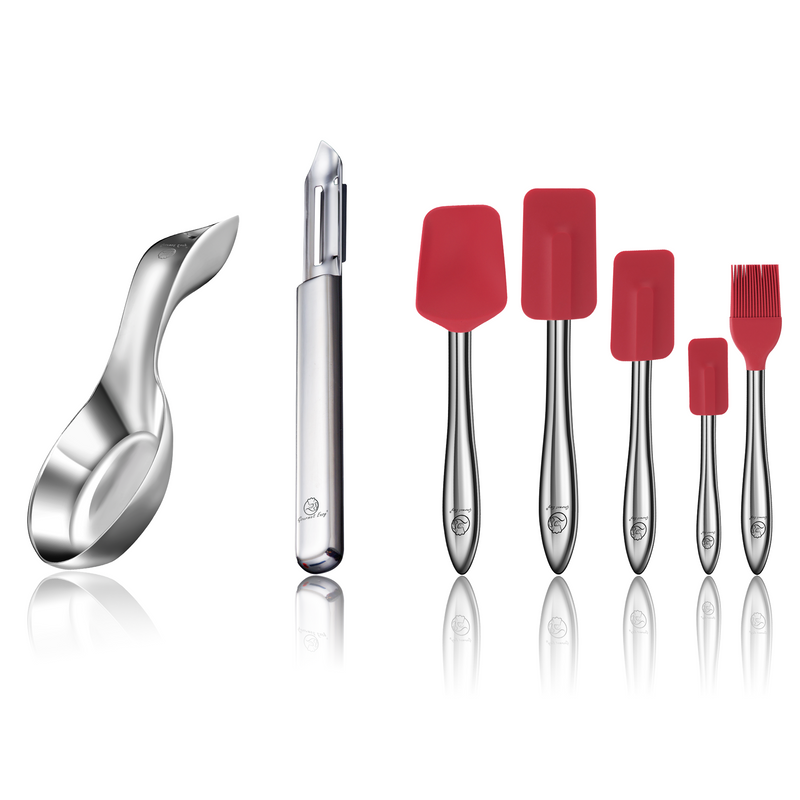 I Peeler Deluxe + Spoon Rest + 5pcs Kitchen Utensils Set (Red)