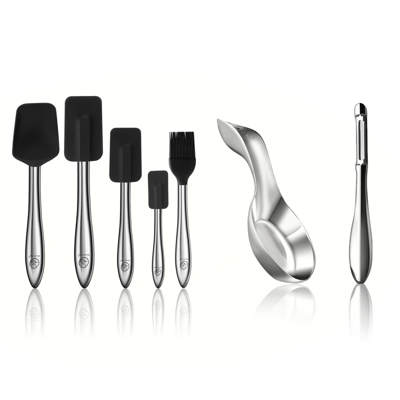 I Peeler + Spoon Rest + 5pcs Kitchen Utensils Set (Black)