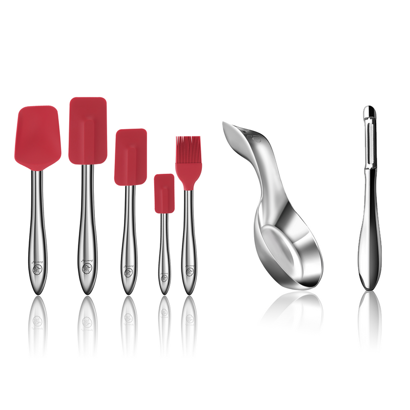I Peeler + Spoon Rest + 5pcs Kitchen Utensils Set (Red)