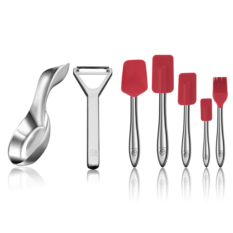 Y Peeler Deluxe + Spoon Rest + 5pcs Kitchen Utensils Set (Red)