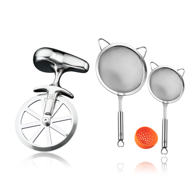 Pizza Cutter + Stainless Steel Strainer Set (Stainless Steel)