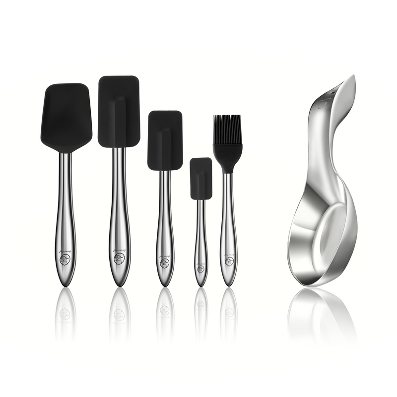 Spoon Rest + 5pcs Kitchen Utensils Set (Black)