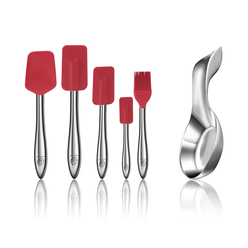 Spoon Rest + 5pcs Kitchen Utensils Set (Red)