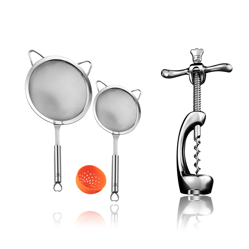 Stainless Steel Strainer Set (Stainless Steel) + Wine Opener