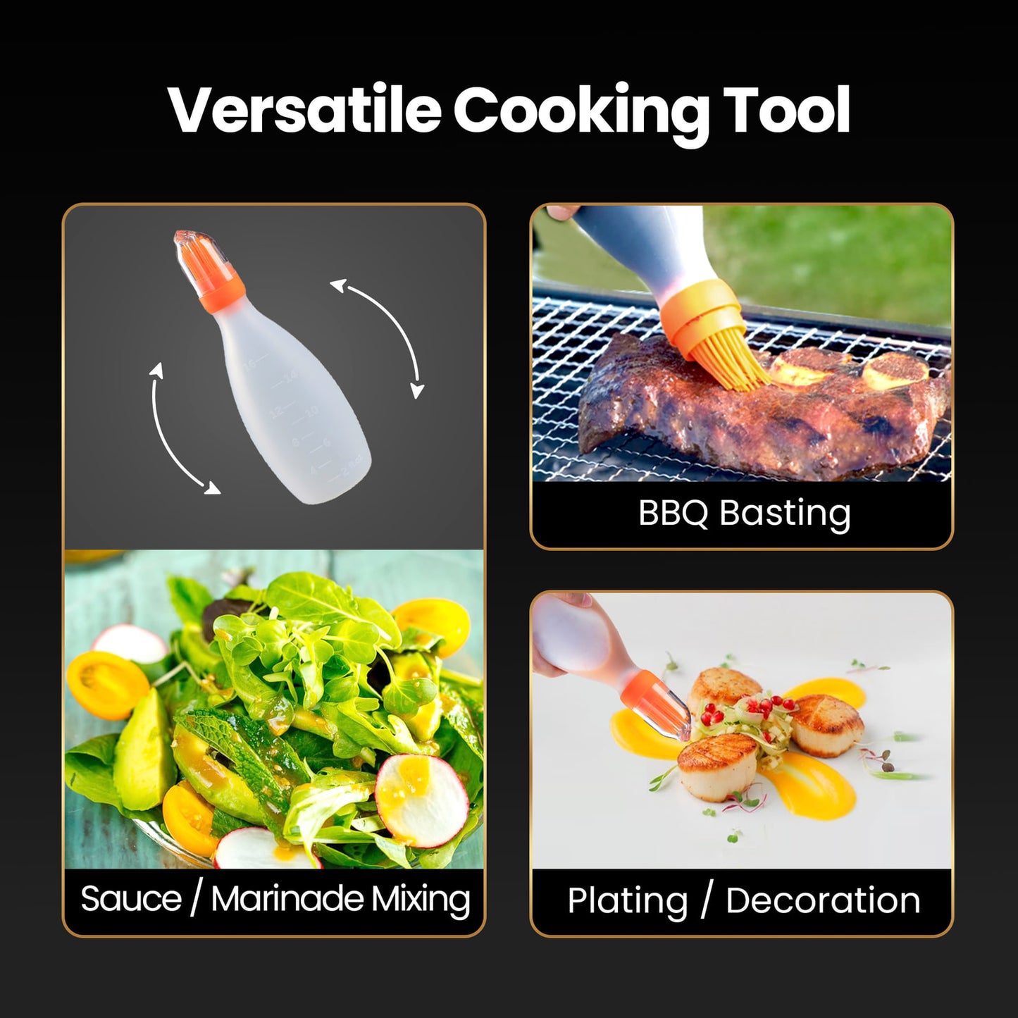 Versatile cooking tool for BBQ basting, sauce and marinade mixing, plating and decoration