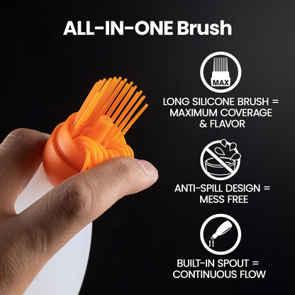 All-in-one brush: long silicone bristles for coverage, anti-spill design, built-in spout