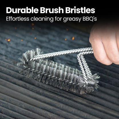 Durable brush bristles cleaning a greasy grill